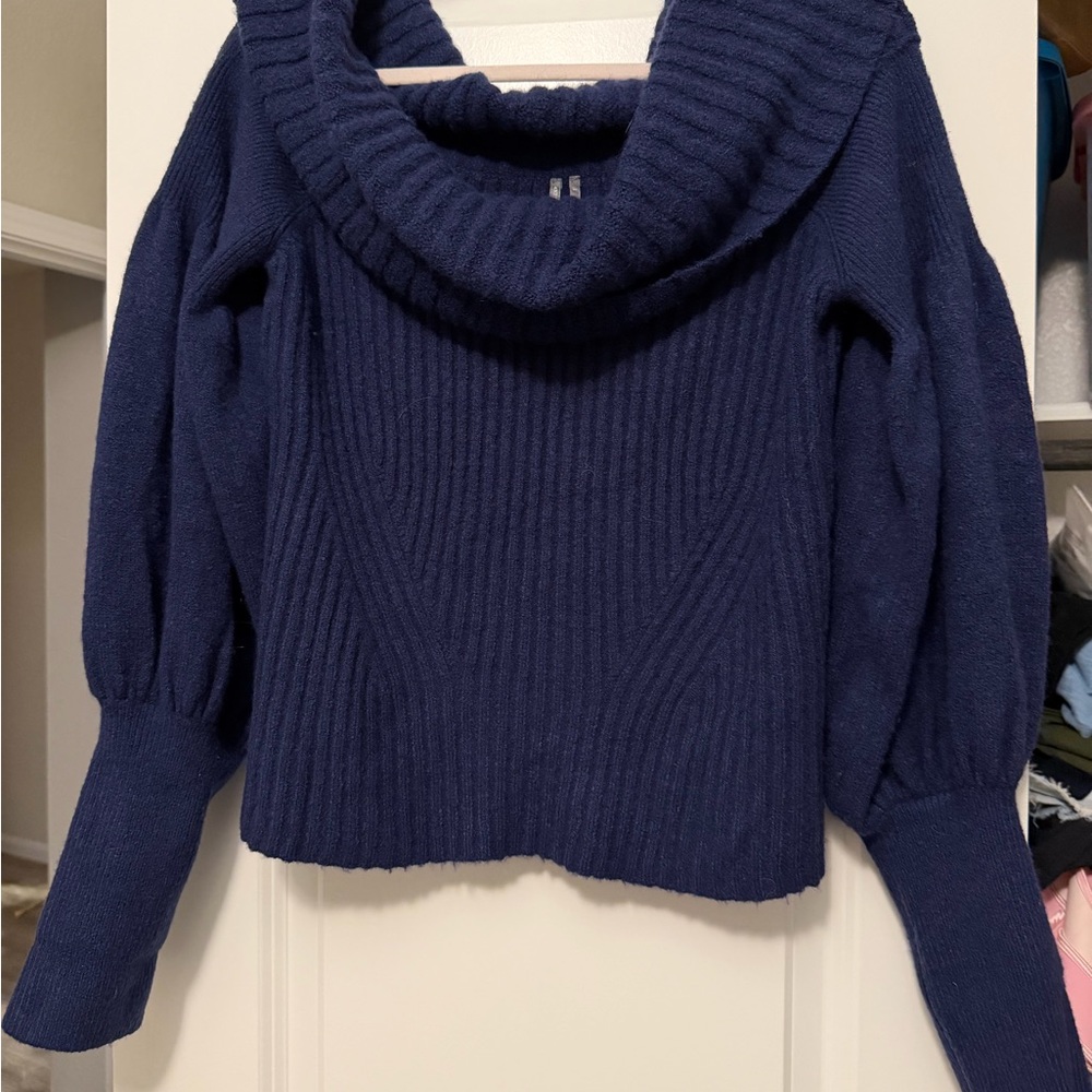 Anthropologie Deep Blue Cowl Neck Sweater